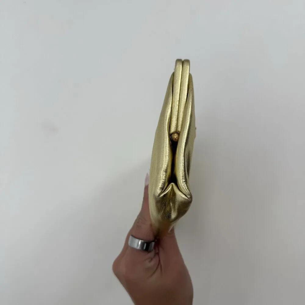 Vintage Unbranded Gold Metallic Shiny Clutch Bag Evening Formal Buckle Satin